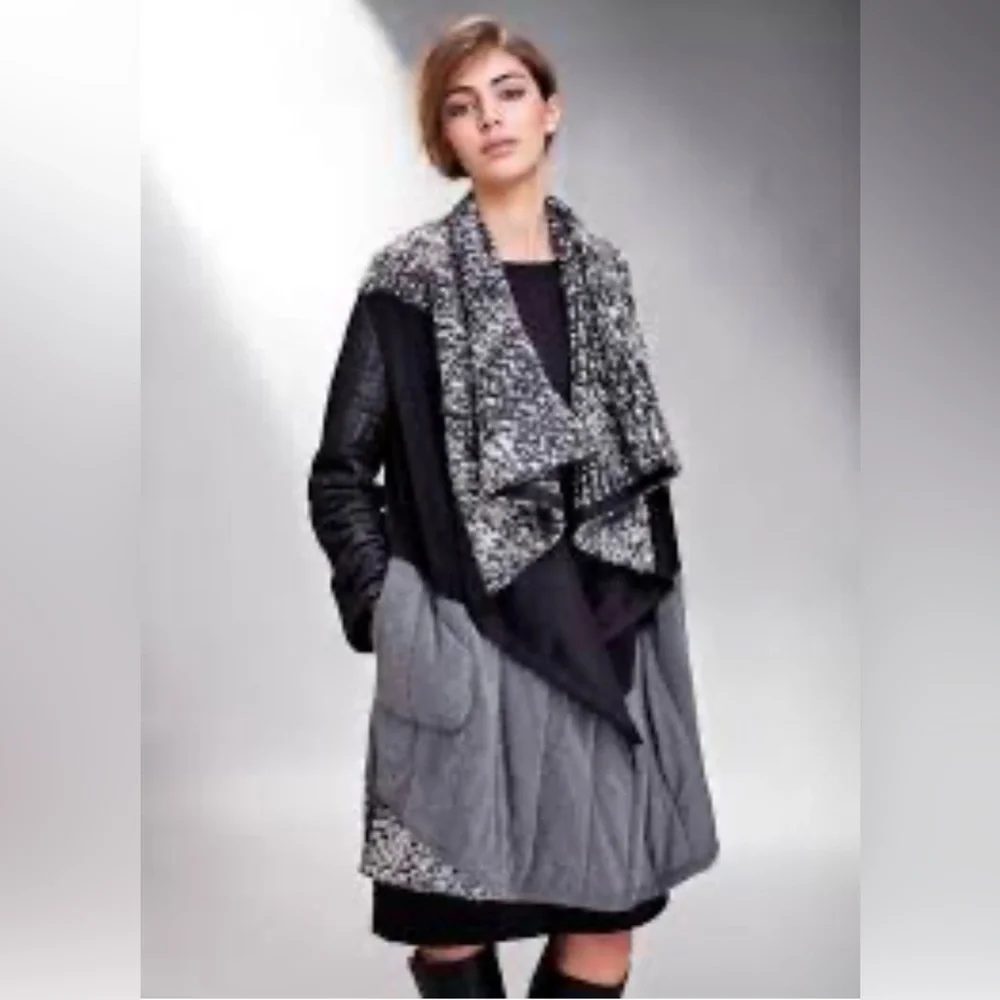 Liat har-Nof - women’s black& grey jacket wrapped collar coat wool mohair cotton
